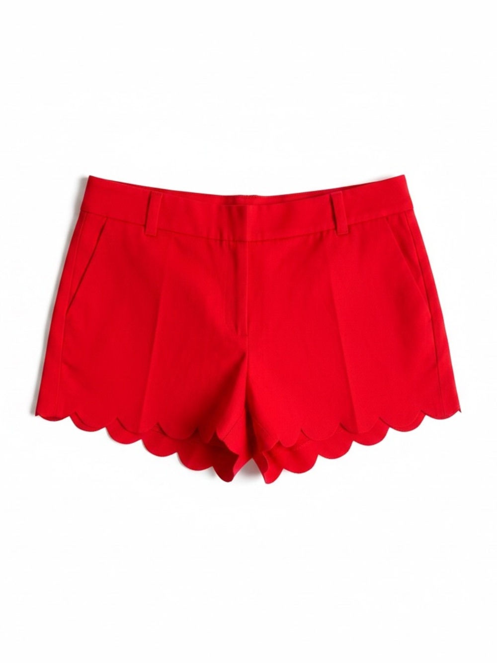 J. Crew Bright Red Scallop-Hem High Waist Shorts